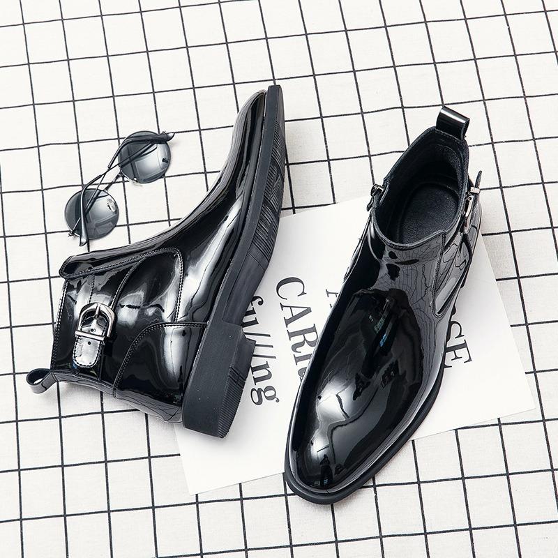Luxury Mens Boots Quality Patent Leather Ankle Boots Classic Black Chelsea Boot Business Casual Leather Boot Dress Boots for Men