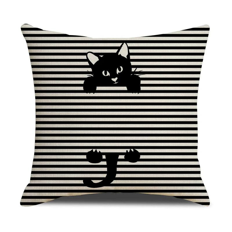 Black And White Cute Cat Printed Cushion Cover Home Decorative Sofa Pillow Covers Coffee Chair Throw Pillow Case Car Pillowcase