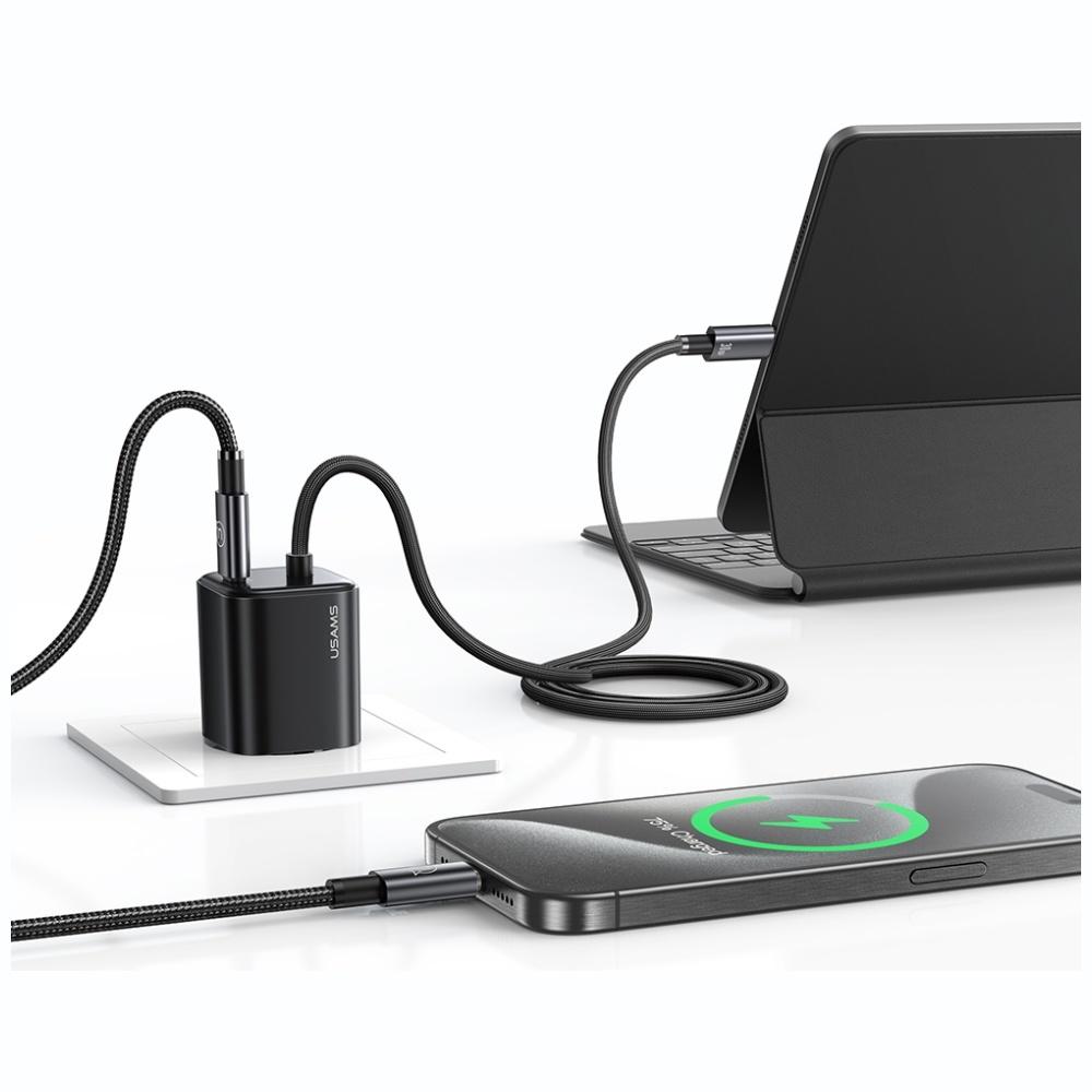 Ładowarka sieciowa 30W USAMS GaN 2xUSB-C Czarna