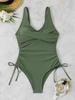 Women's 2026 Solid Color Drawstring Waist One-Piece Swimsuit - New Fashion Trends In Europe and America