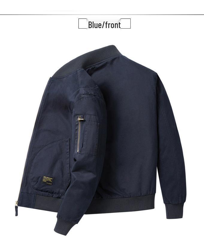 Men's Spring Military Green Cotton Jacket - Trendy Loose Fit with Baseball Collar, Casual Coat.