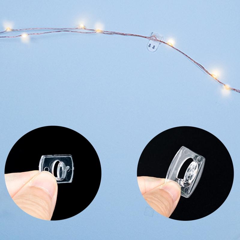1 conjunto de ganchos de parede transparentes à prova d'água sem danos com tiras autoadesivas, mini luzes de corda, clipe de cabide de guirlanda para cozinha
