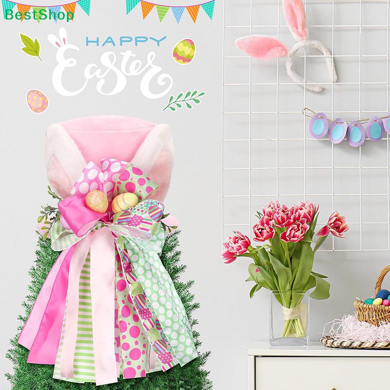 Easter Bunny Top Hat Decoration - Pink & Green Polka Dot Ribbon Design with Mini Eggs