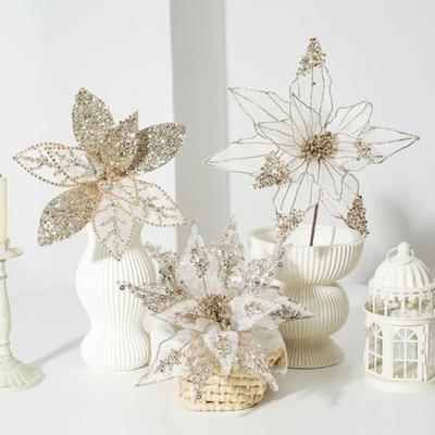 New Large Artificial Poinsettia Flower Sequins Sparkling Simulation Flowers Glitter Sequins Flower New Year Festival