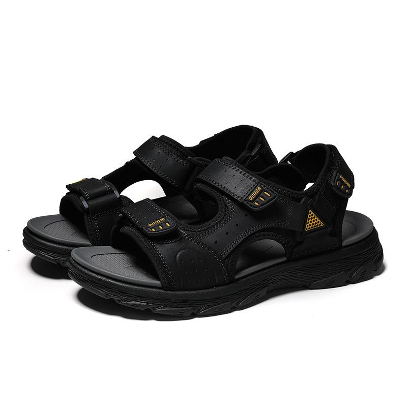 2025 spring and summer first layer cowhide sandals men's toe casual soft-soled beach shoes cool slippers