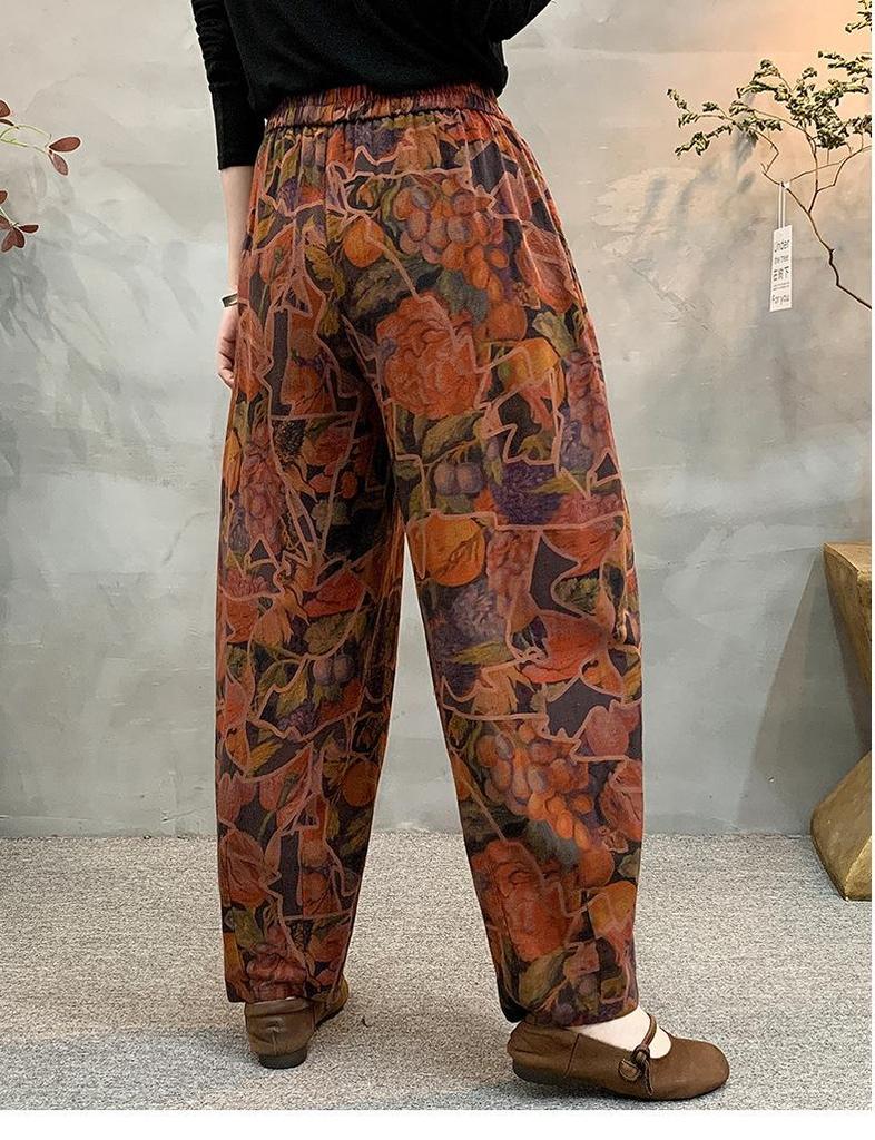 Artistic Retro Printed Elastic Waist Harem Pants for Women - Stylish Spring/Autumn Loose Fit
