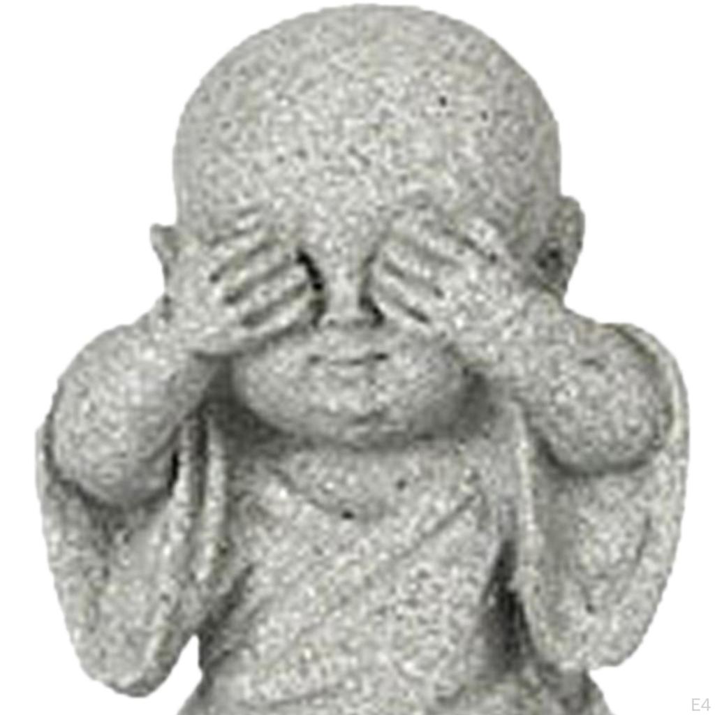 Cute Monk Figurine Buddha Ornaments Sitting Kung Fu Garden, Decorative Delicate Doll Meditating