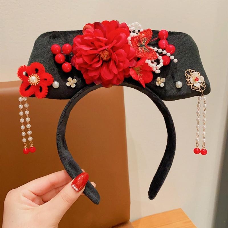 Chinese Princess Hairbands Traditional Headbands Princess Headpiece Costume Chinese Princess Qitou with Flower