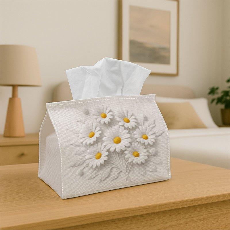 1pc Easy Daisy Botanical Multifunctional Fabric Tissue Box with a Design Featuring White Flowers And a Yellow Center, Made of Soft Polyester. Ideal Fo