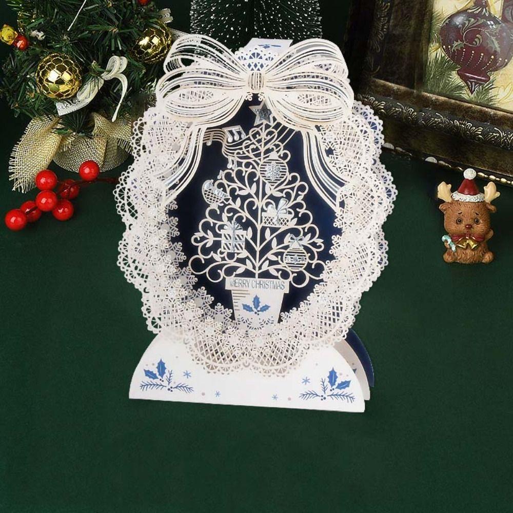 Laser Engraved Christmas 3D Greeting Card with Envelope and Postcard Thank You Letter  New Year