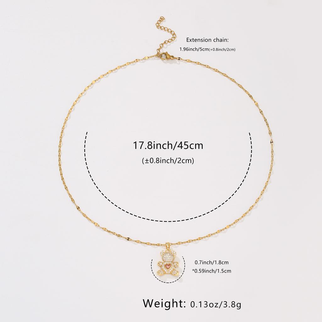 Little Bear Inlaid Love Zircon Women's Party Stainless Steel Plated 18K Gold Hypoallergenic Jewelry Pendant Necklace