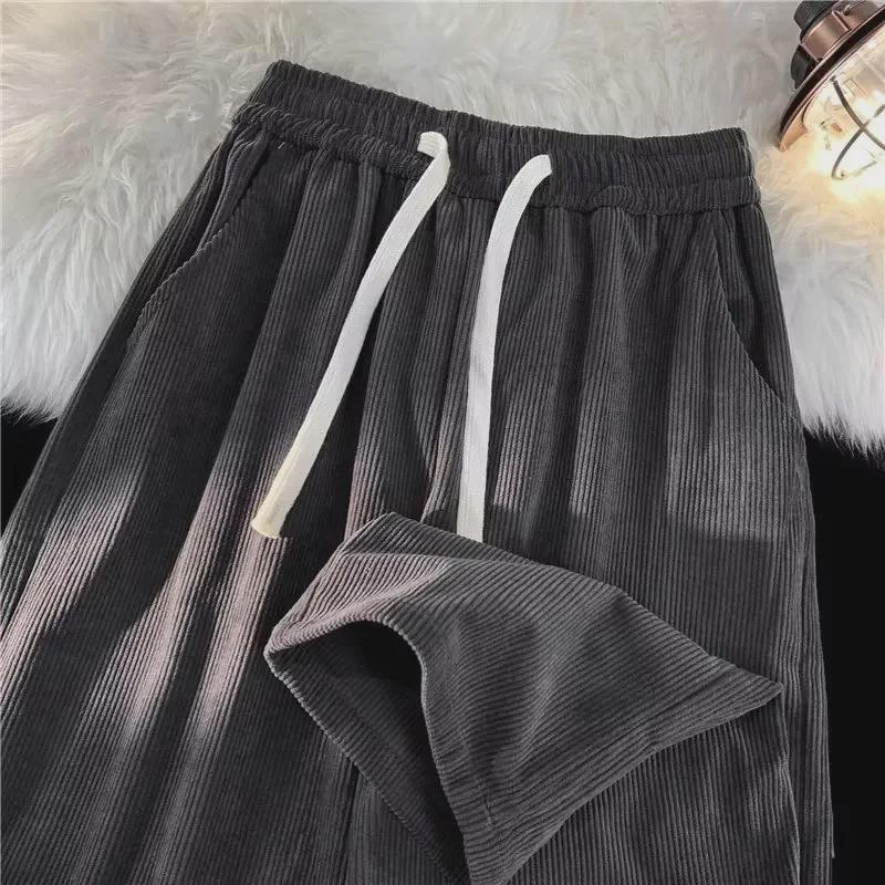 Men's Trendy American Retro Brown Corduroy Casual Pants - Loose Fit, Straight, for Spring & Autumn