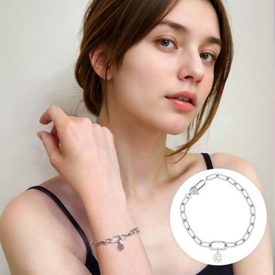 [Tandy] Tandy Women's Emblem Pendant Link Chain Bracelet Tdb503S Silver