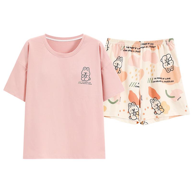 Short-sleeved Pajamas Women's Summer Thin Style with Chest Pads, Loungewear, Anti-bumping and Wearable Suit