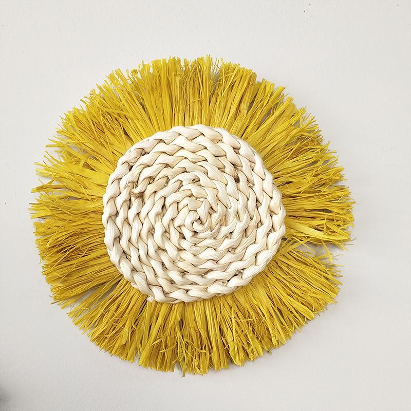 Handmade Boho Wall Decor Moroccan Style Woven Rattan Hanging Art for Living Room Bedroom Natural Grass Weaving Home Decoration