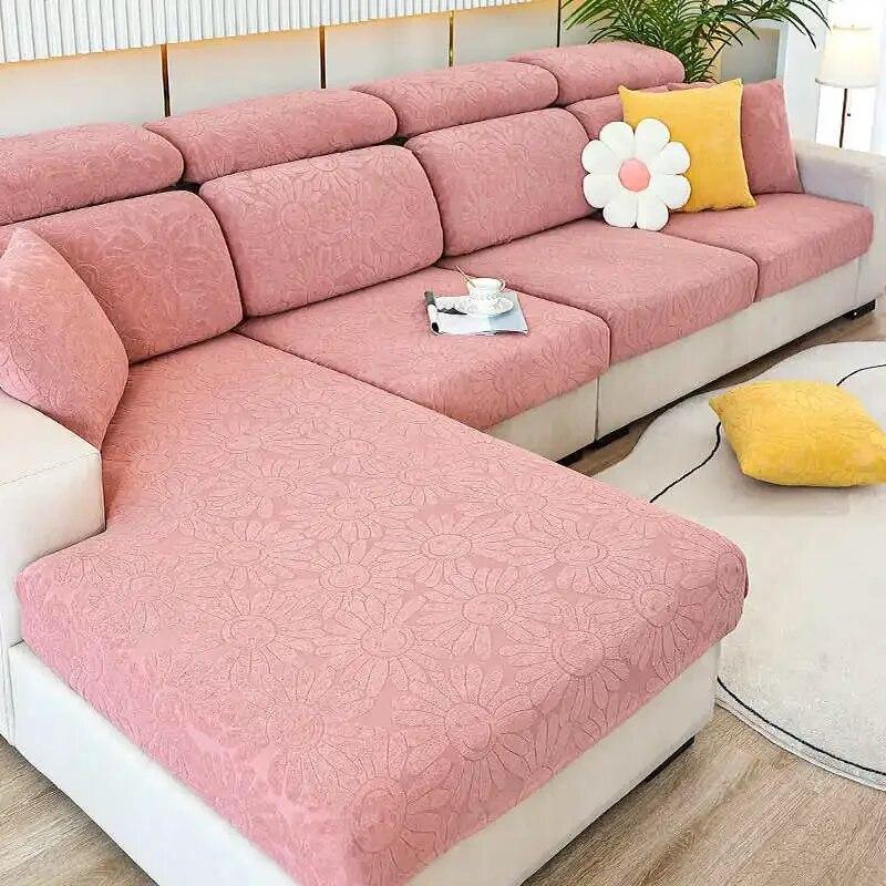 Blumen-Jacquard-Chenille-Sofa-Matratze, elastisch, rutschfest, Couch-Kissen, Schonbezüge, L-förmiger Sofa-Schutz