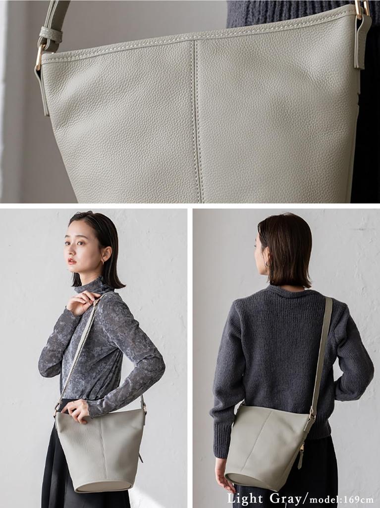 VITAFELICE Genuine Leather Bucket Shoulder Bag for Women, sib-20049n (Light Gray)