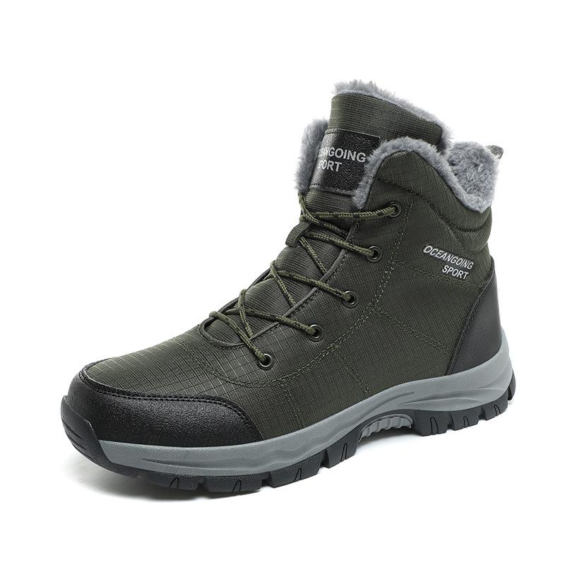High-top velvet hiking shoes outdoor non-slip and wear-resistant men's breathable casual sports shoes lace-up warm men's shoes