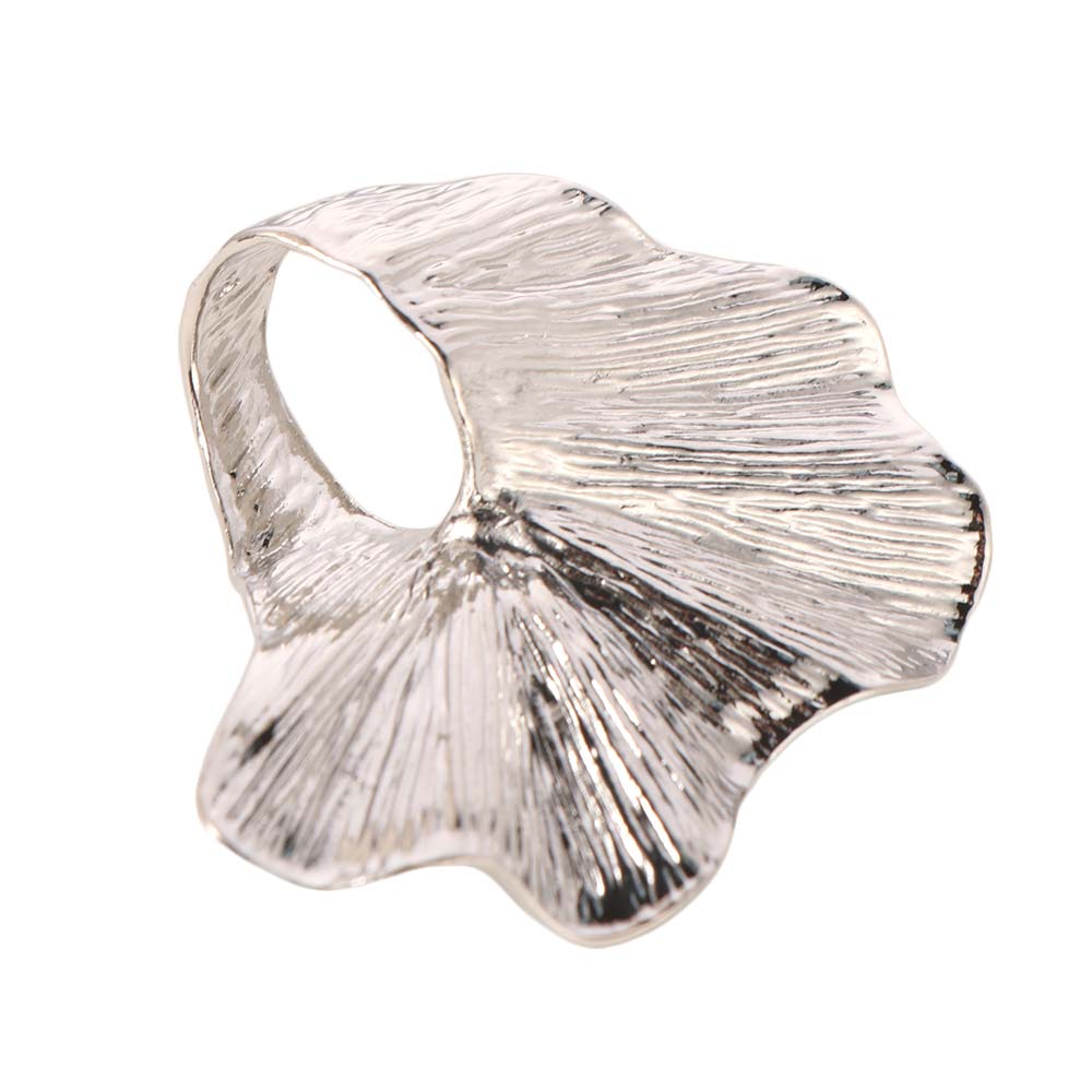 Pleated Design Ginkgo Leaf Ring Three-dimensional Texture Fan-Shaped Ring Metal Joint Ring  Women