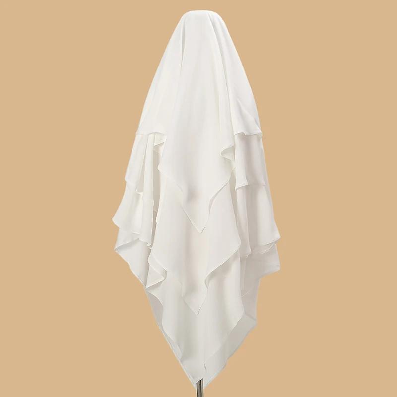 Einfacher dreilagiger Chiffon-Hijab Gebets-Khimar Einfarbig Arabisch TURkiye Schal Kopftuch 136X120cm