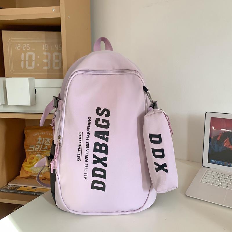 Men Lightweight Backpack Letter Print Student Schoolbag Women Large Capacity Campus Backpack with Pen Bag