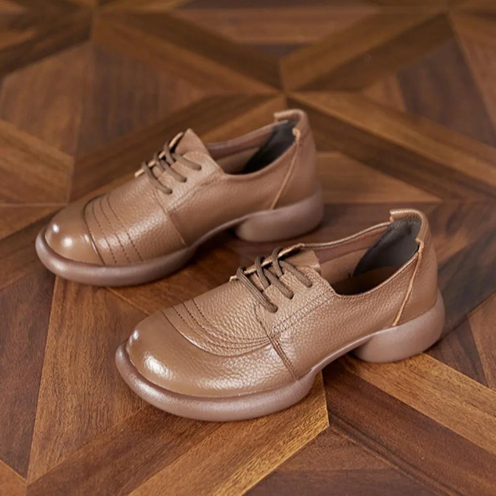 Small Leather Shoes For Women Autumn Leather Casual Shoe Woman Low Order Shoes Women'S Lace Up Leather Shoe Womens High Heels