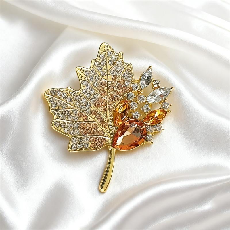 New Yellow Maple Leaves Full Crystal Rhinestone Brooch Pins Party Wedding Girl Friend Christmas Gifts