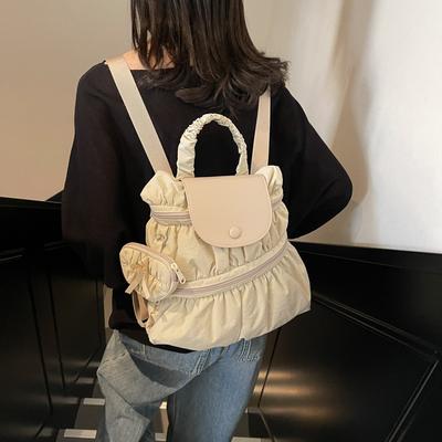 Korean Version of College Style Backpack for Women 2025 New Trendy Fashion Pleated Cloth Casual Portable Backpack