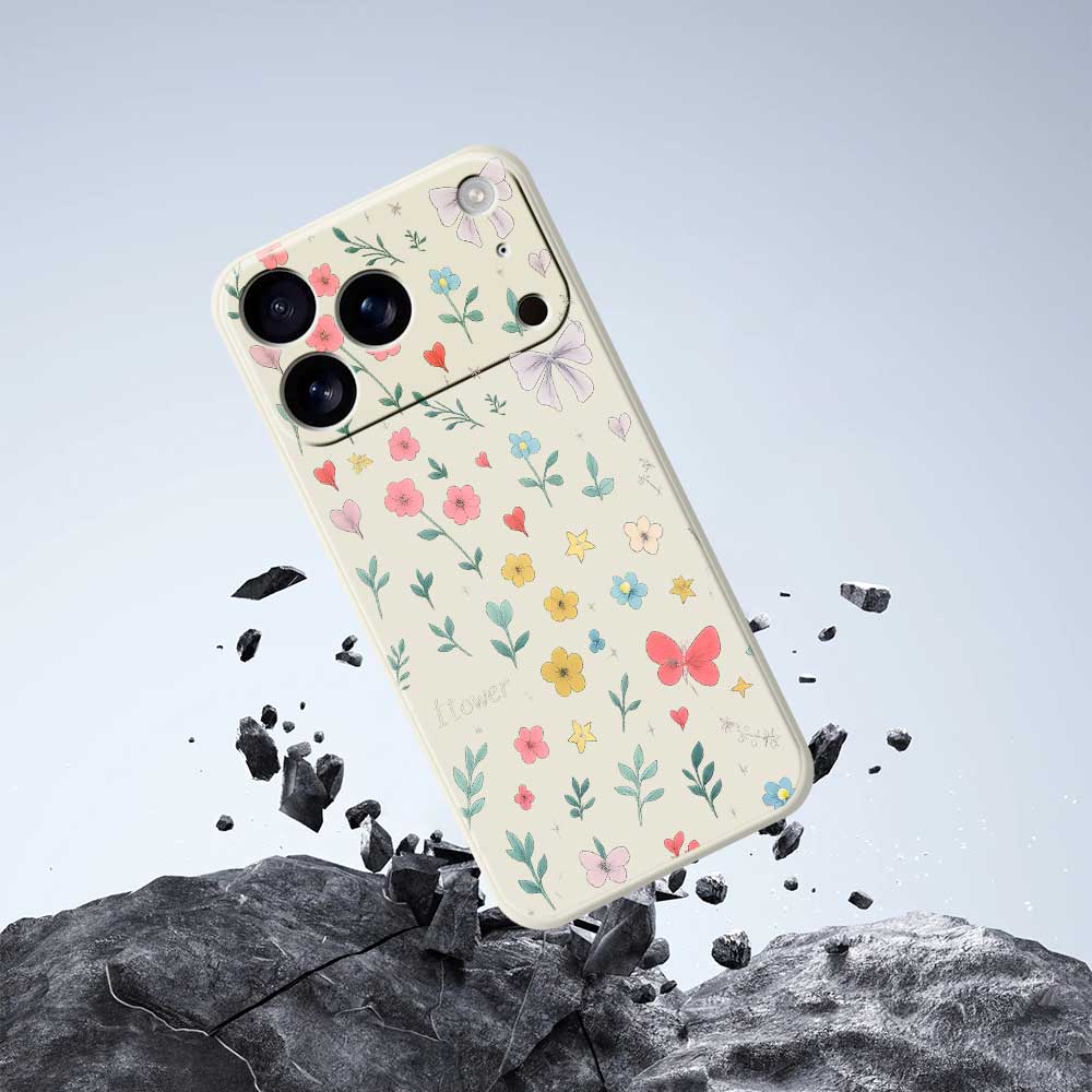 For iPhone 17 Pro Case Floral Bow Pattern Printing Straight Edge TPU Phone Back Cover