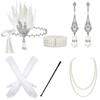 1920er Jahre Gatsby Kostüm Set: Feder-Haarband, Perlenkette, Zigarettenhalter, Handschuhe