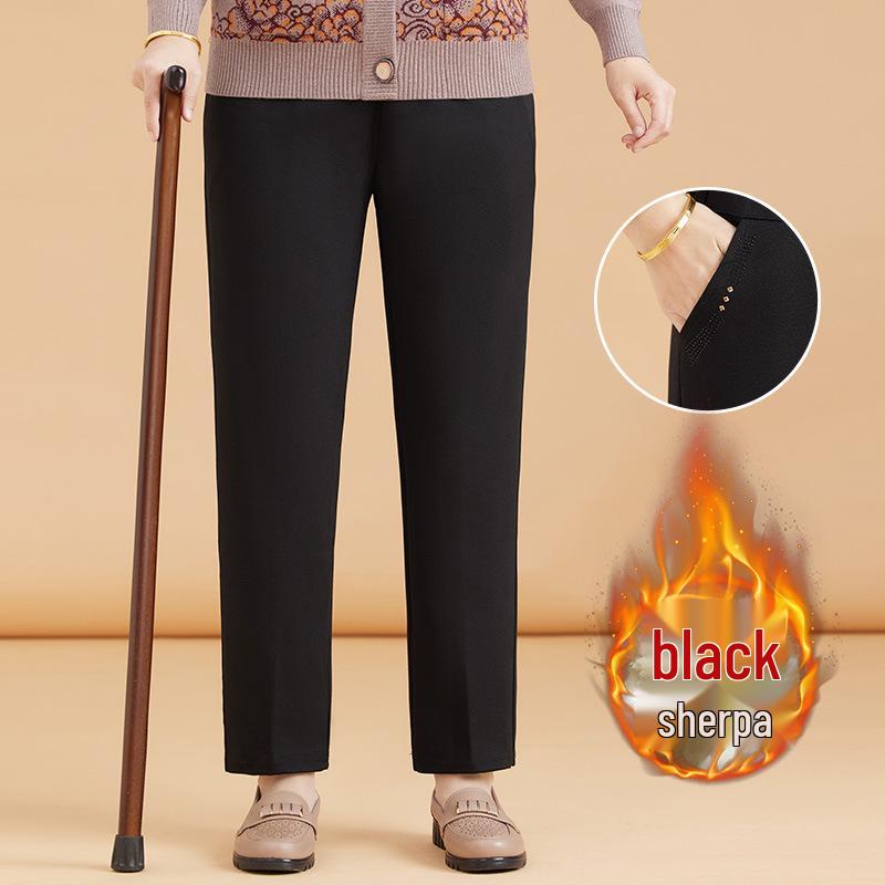 Mom's Plus Velvet Warm Cotton Pants for Middle-Aged and Elderly Women - Large Size, Loose-Fit, Suitable for Spring, Autumn, and Winter.