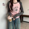 American Retro Side Pleated Waist Long-sleeved T-shirt Women's New Round Neck Letter Printed Short Bottoming Top Autumn