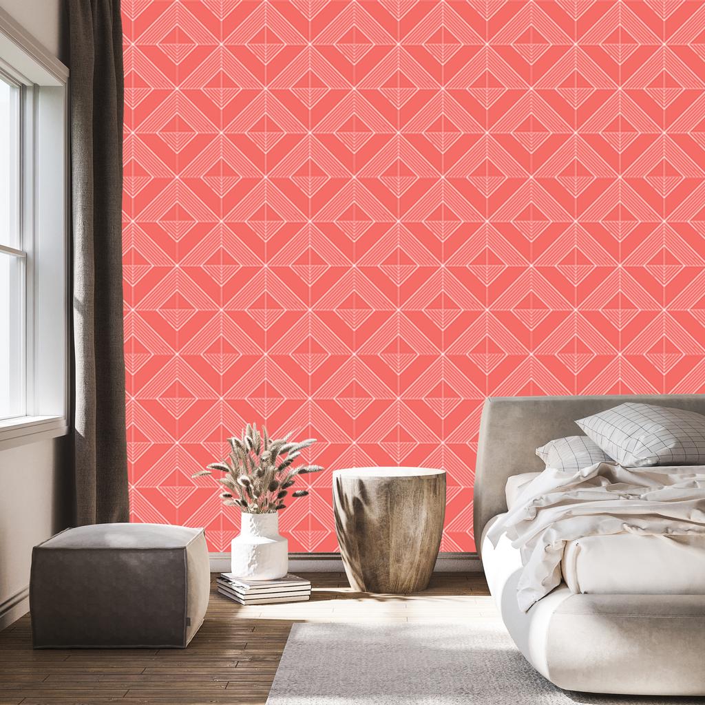 Geometric rhombus wallpaper coral, fine detail 50x1000