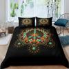 Peace Symbol Duvet Cover Set for Kids Boys Girls,Happiness World Bedding Set 3 Pcs,Queen Size,Green Brown Red Soft Bedroom Decor