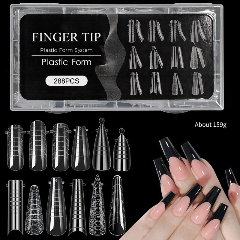 288PCS Poly Nail Gels Duals Forms Nail Builder Extension Gels Nail Mold Full Cover Acrylic False Nail Tips Duals Forms
