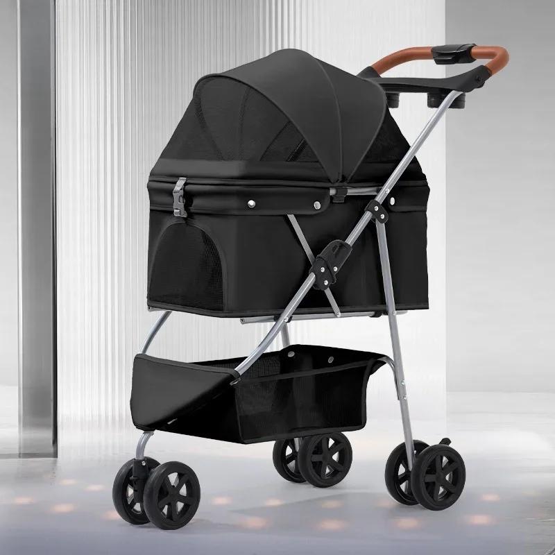 Lightweight Pet Stroller Puppy Transporter Small and Medium Pet Stroller Folding Outdoor Travel Breathable Cat Dog Stroller