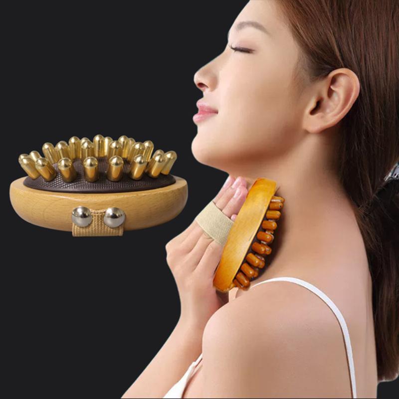 Body Meridians Massage Comb Head Brass Copper Sandalwood Point Massage Meridians Guasha Scalp Massage Brush Relax Massager Tool