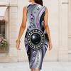 Women Plus Size Round Neck Sleeveless Printed Bodycon Midi Dress