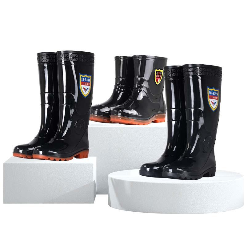 Rain shoes men's tall thermal rain boots black waterproof, non-slip, wear-resistant, acid and alkali-resistant, oil-resistant, labor insurance