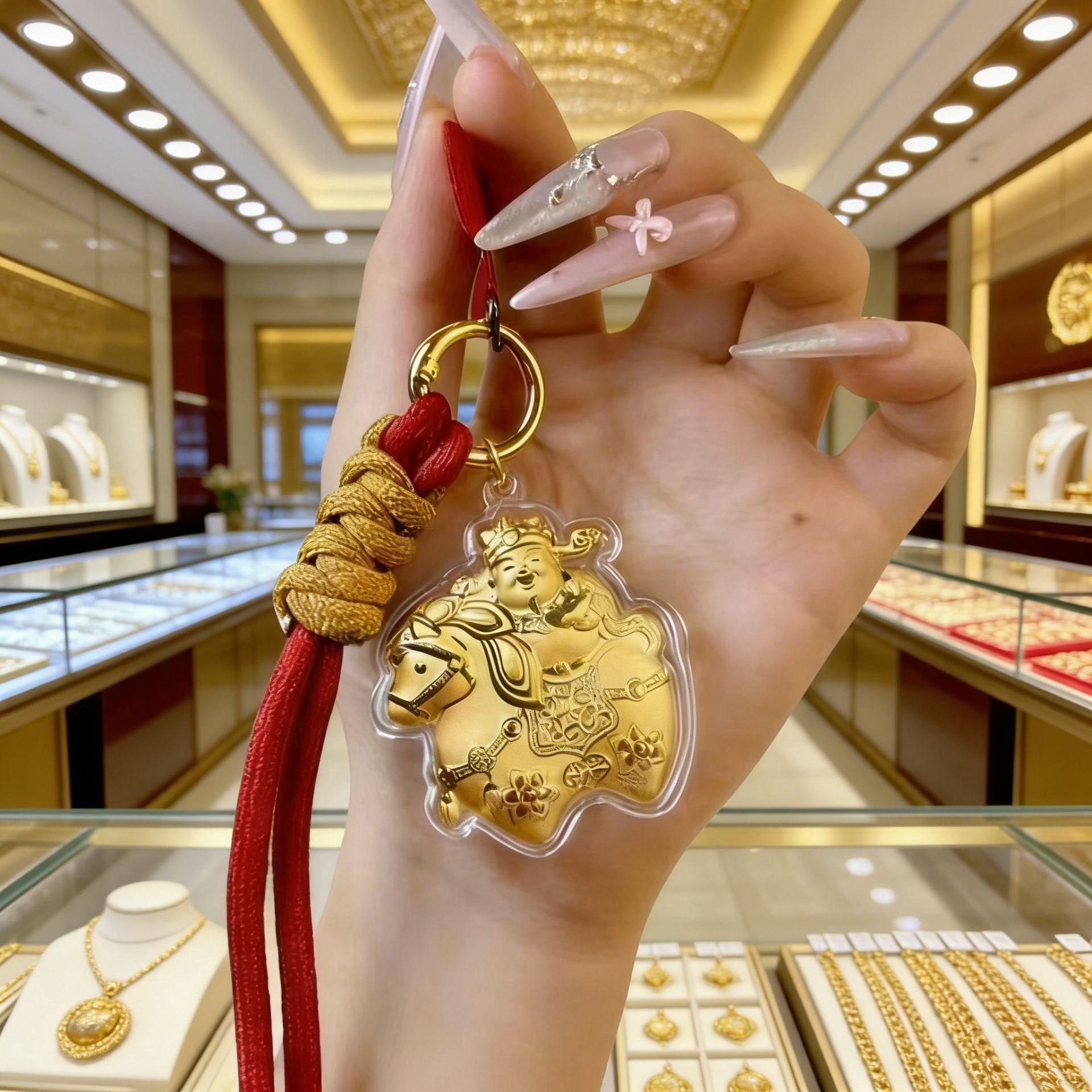 Gold God of Wealth Keychain: Cute Cultural and Creative Souvenir