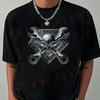 Mechanical Industrial -Skull Wrench Pattern Printed Motorcycle T-Shirt Men Unisex Casual a Sho