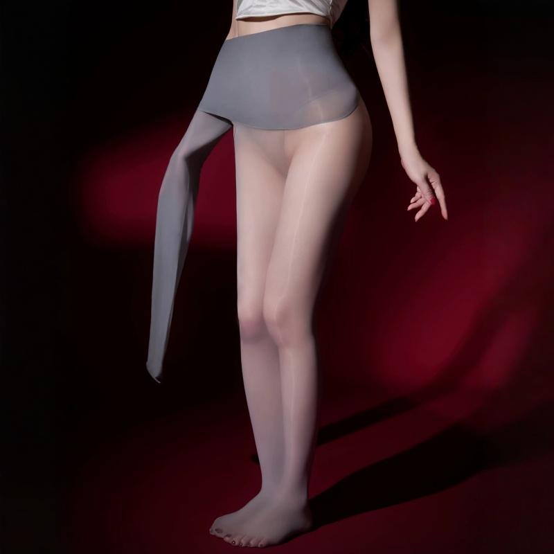 Plus Size Double Layer Waist Shaping Pantyhose 5D Oil Shiny Reflective Anti-Hook Stockings Women Sexy Open Crotch Tights