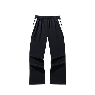 Casual Simple Striped Straight Leg Knitted Sports Pants Women Bottoms Basic-Black 162528311-2