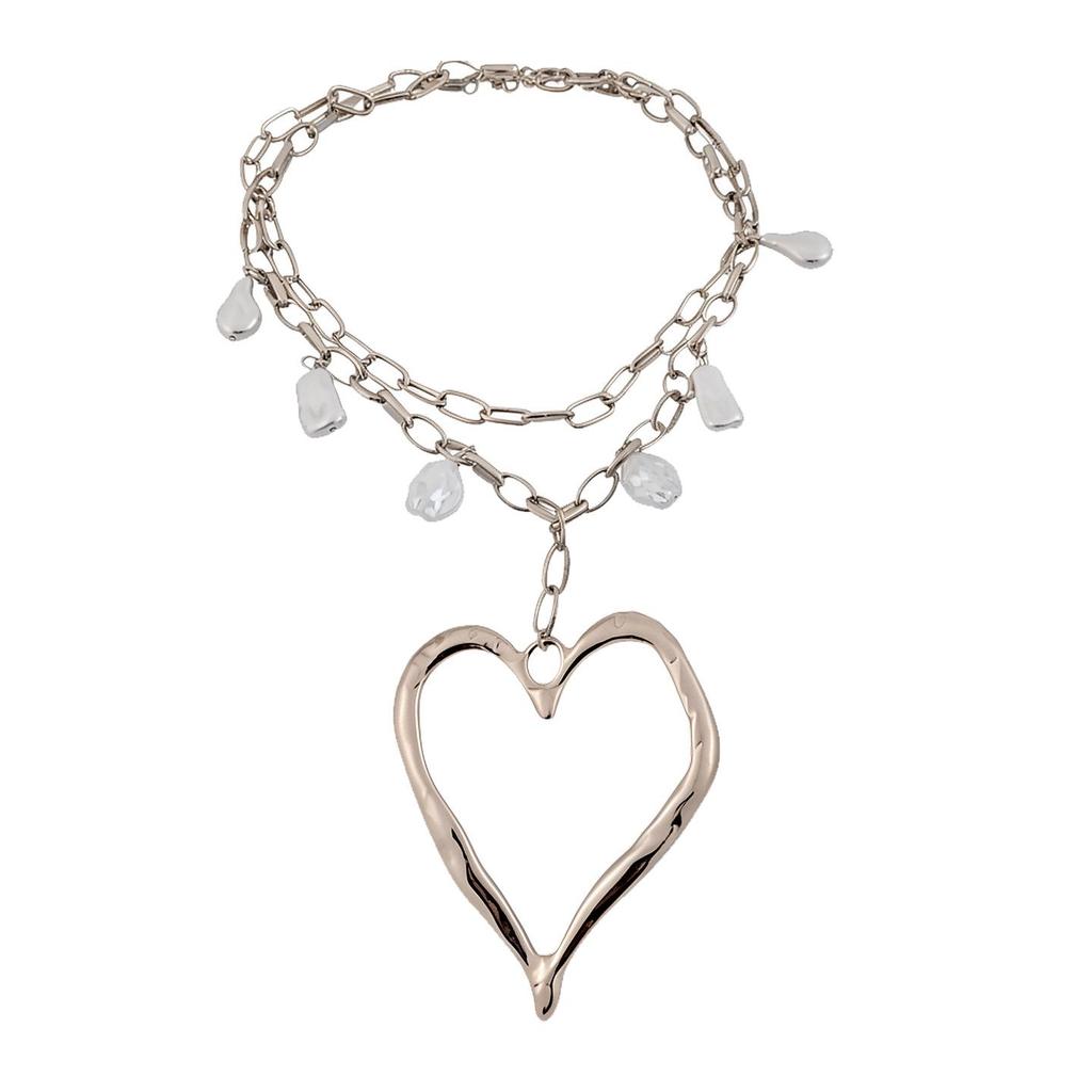 European & American Pearl Heart Hollow Clavicle Necklace - Exaggerated, High-End, Light Luxury Accessory for a Niche, Elegant Look.