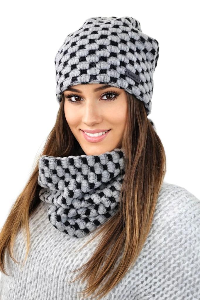 Boston Winter Set Hat with Fleece and Scarf Color Gray