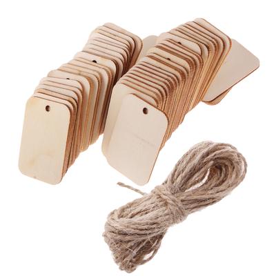 50x Wooden Gift Tags Wedding Decor Xmas Crafts Jute Twine Rectangle Labels MIT