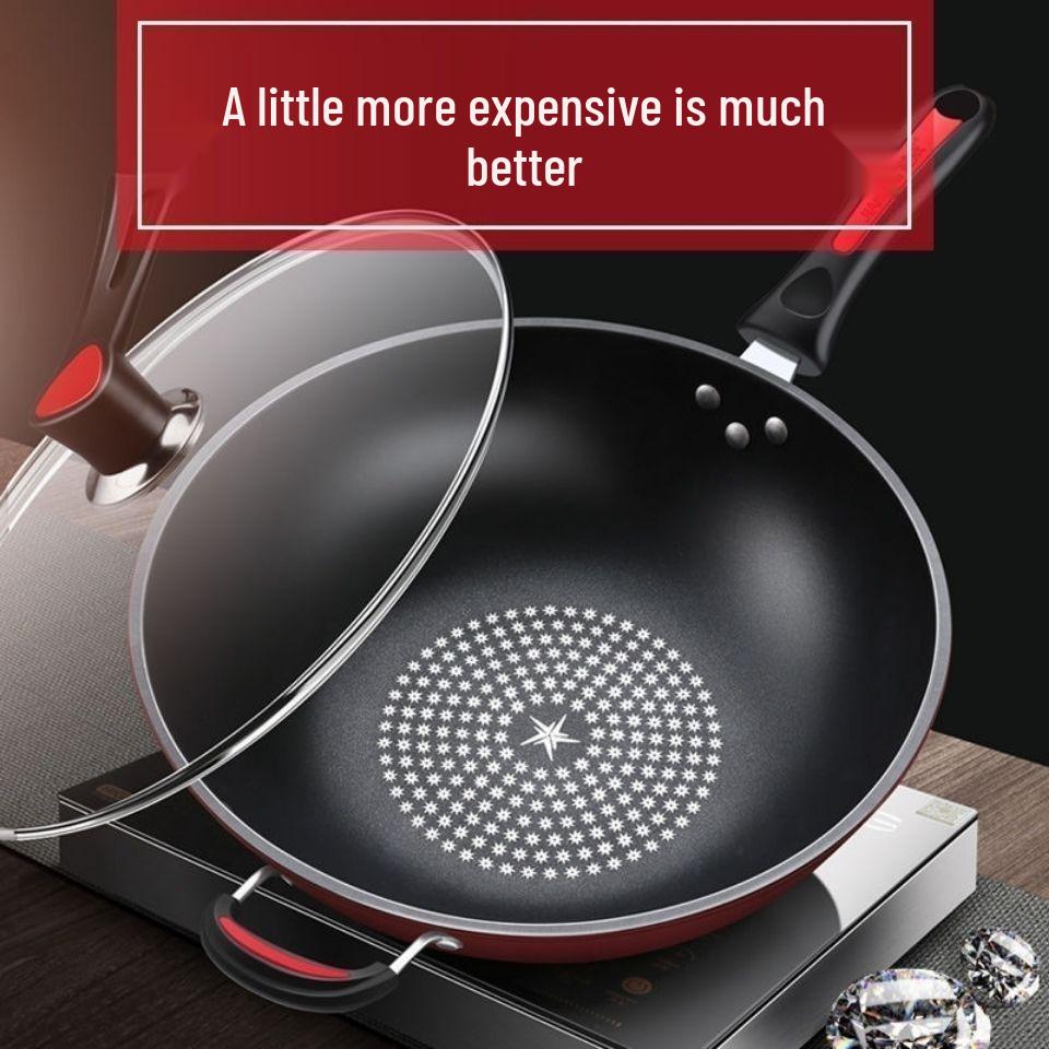 German Crystal Non-Stick Oilless Wok: Smoke-Free Flat Bottom Stir-Fry Pan for Induction & Gas Stoves.