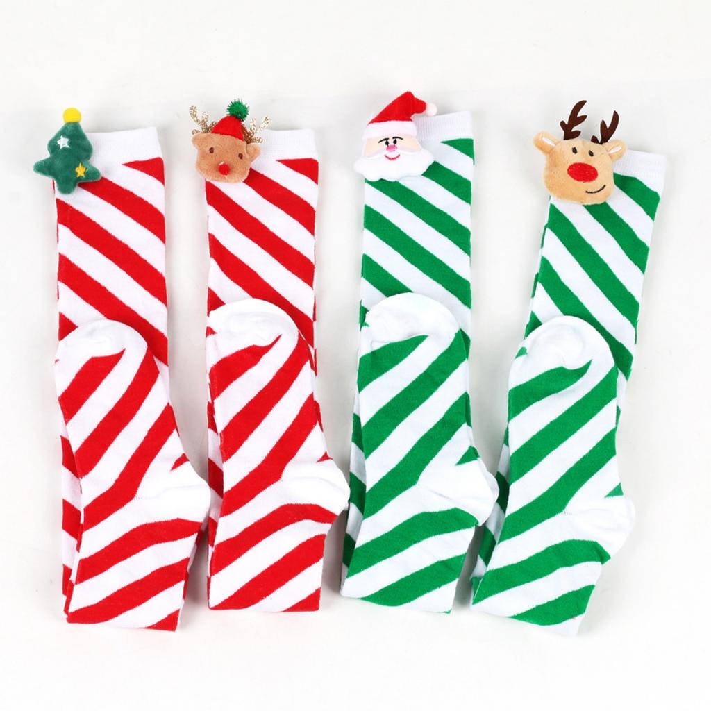 Women Over Knee Socks Christmas Striped Bow Stockings Christmas Thigh High Stockings Knee High Socks Holiday Socks Gifts