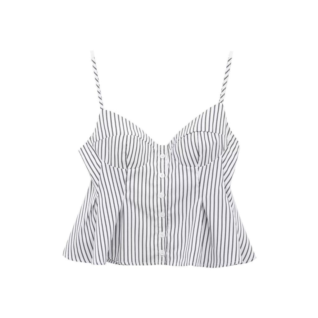 2025 Spring Sexy European & American Style Spaghetti Strap Pleated Poplin Top