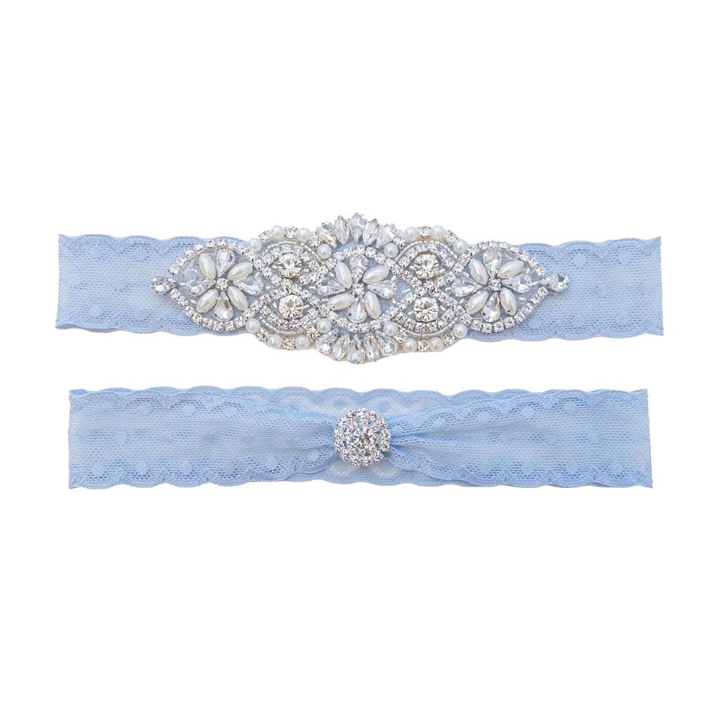 2Pcs Lace Leg Garter Bride Garter Floral Decorative Rhinestone Garter Wedding Bridal Garters for Girls Women Stage Dance Cosplay